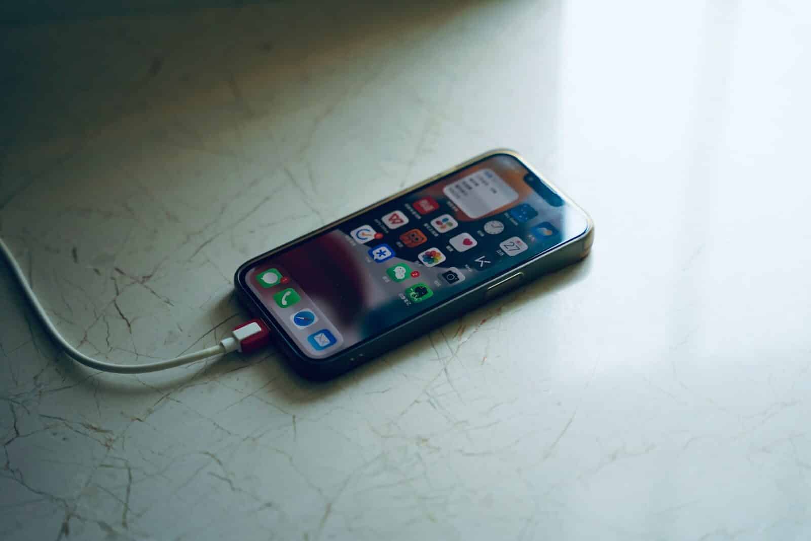 a cell phone with a charger
