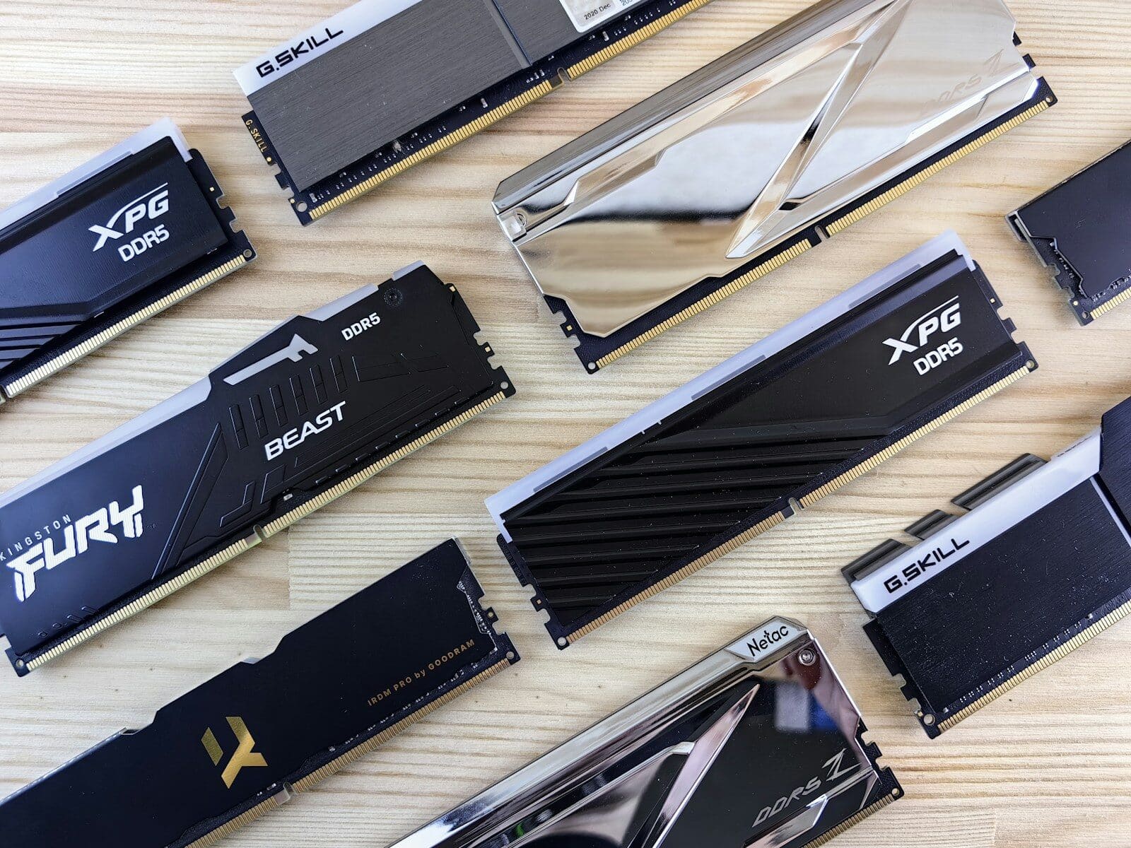 a bunch of different types of memory cards on a table