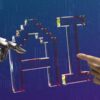 robot and human hands reaching toward ai text