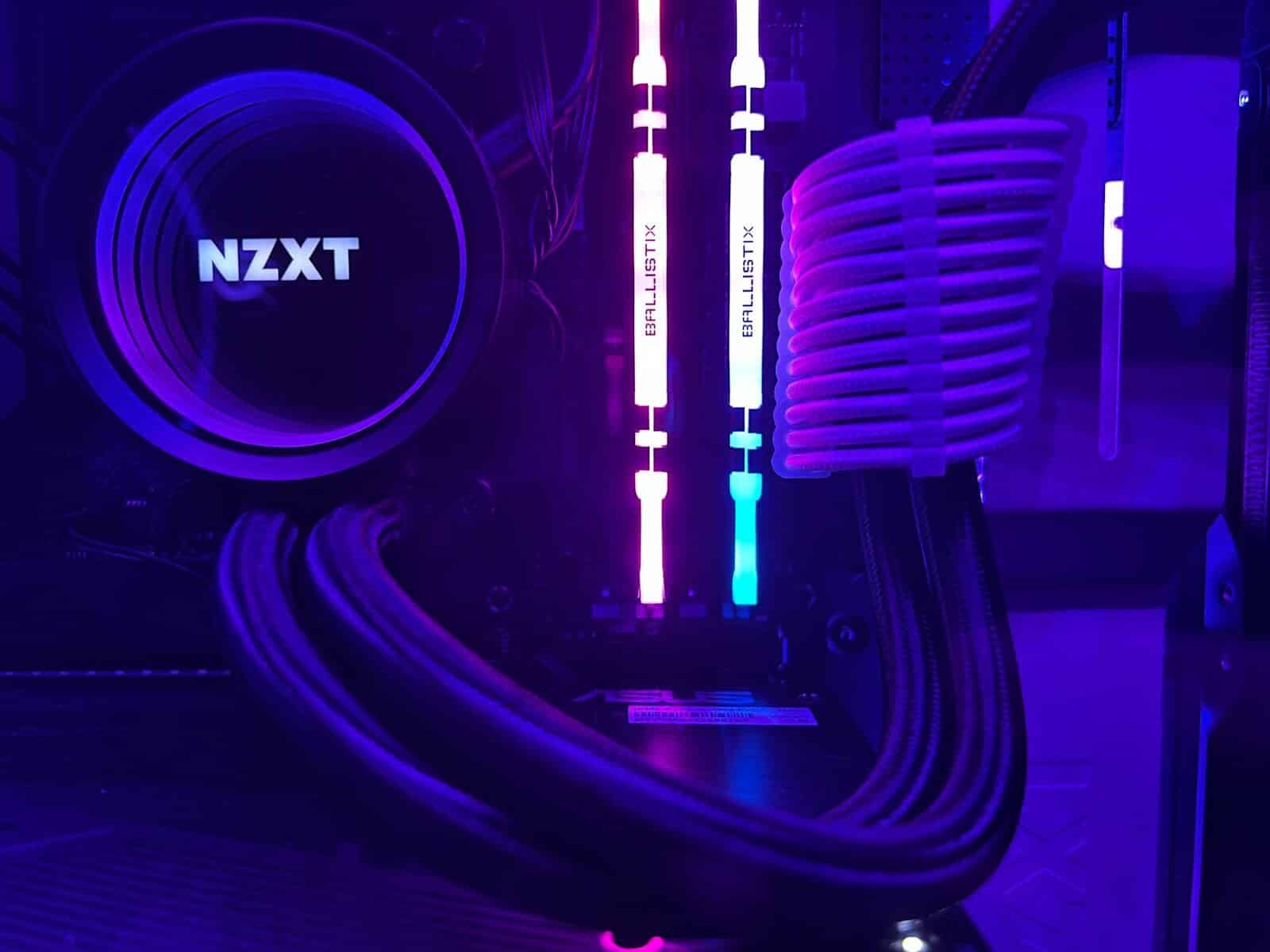 a close up of a purple and black computer