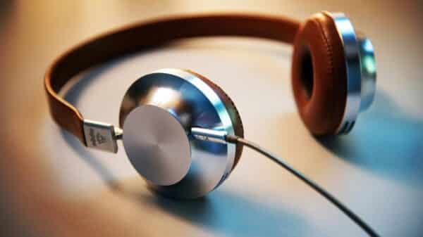 gray and brown corded headphones
