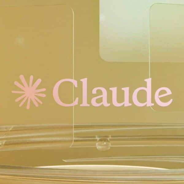 Pink claude logo on a golden background with clear elements