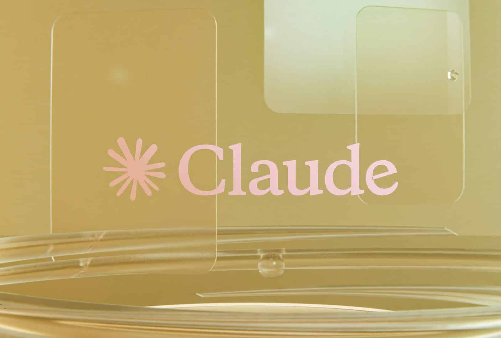 Pink claude logo on a golden background with clear elements